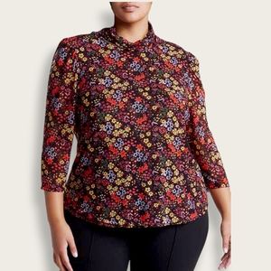 NEW T Tahari Mesh Floral Turtleneck Top Plus Size 1X
